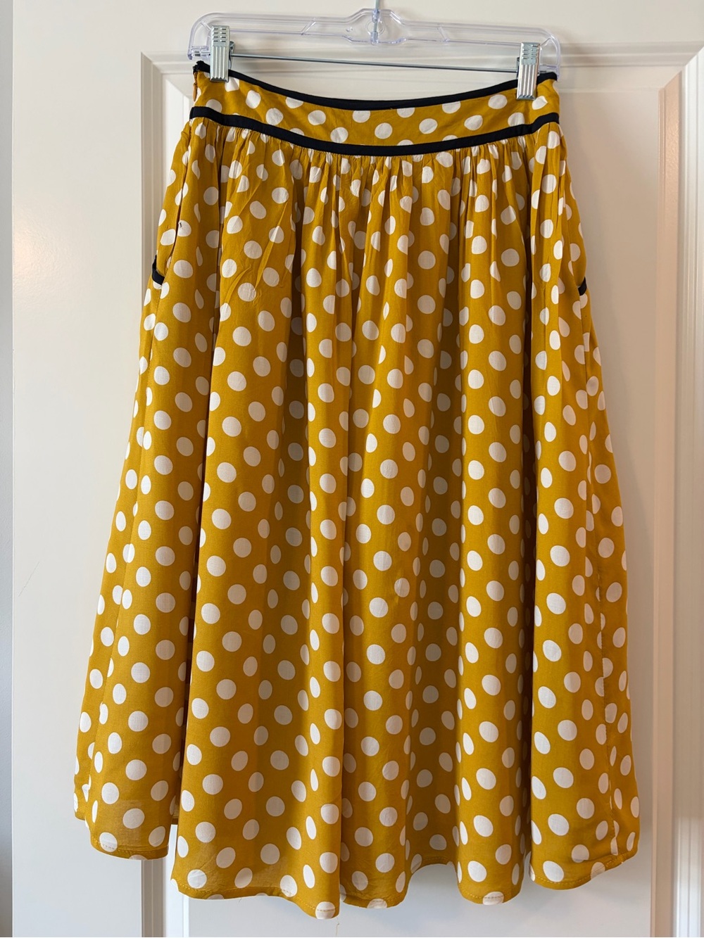 Mustard w/ Navy Trim - Polka Dot Skirt - Women